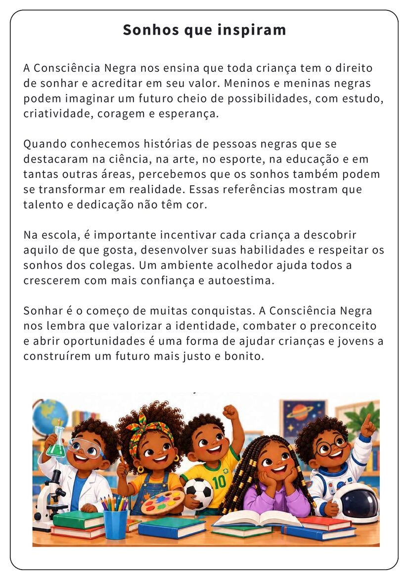 Textos sobre Consciência Negra para 1º ao 5º ano educação infantil página 6